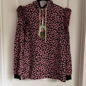 Sandy Liang Black and Pink Floral Hoodie